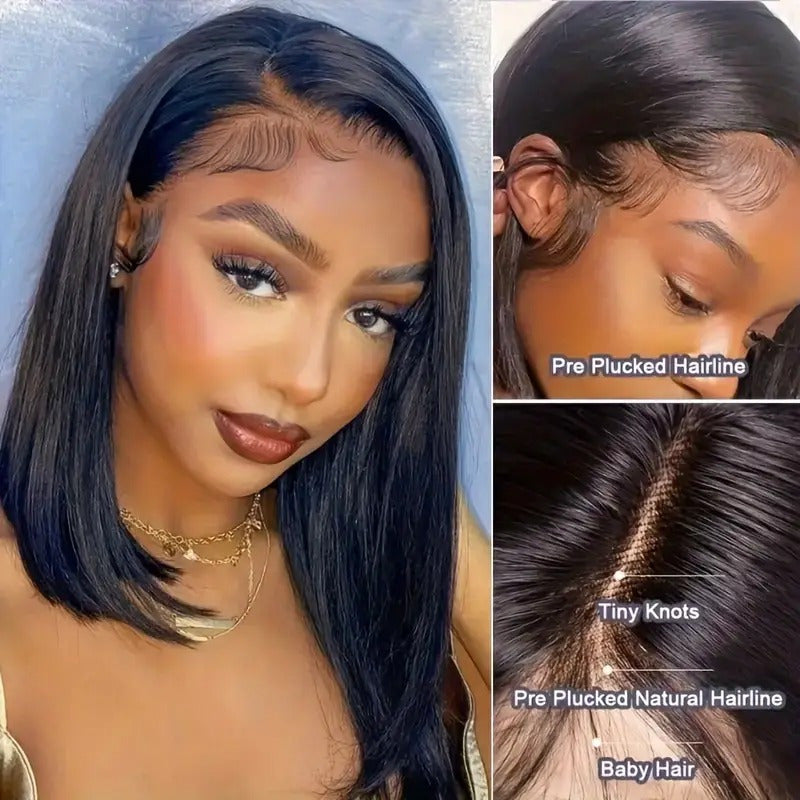 Elegant Straight Bob Wig - 200% Density 13x4 HD Lace Front, Pre-Plucked with Baby Hair, Glueless Brazilian Human Hair, Shoulder-Length Bob Style for Women, Natural Look, 100% Real Human Hair, Short Hair Wig